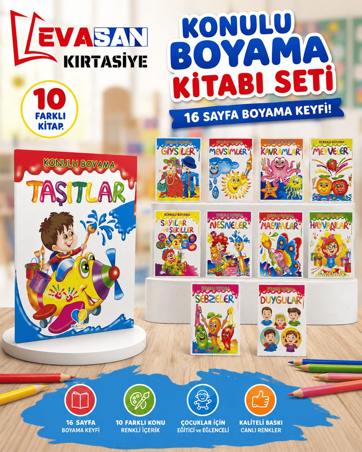 16 SY KONULU BOYAMA KİTABI 10 FARKLI KİTAP SET