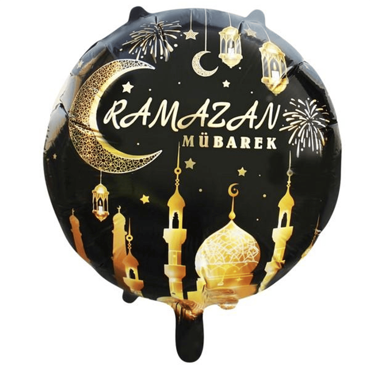 18 İNC YUVARLAK RAMAZAN MUBAREK SİYAH FOLYO BALON