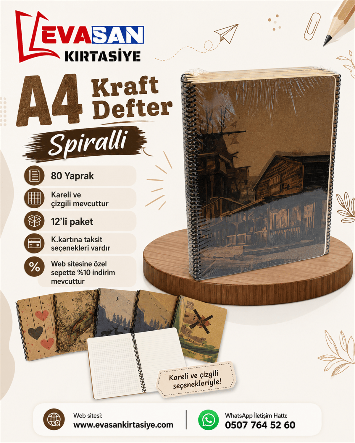 A4 KRAFT DEFTER 80 YP KARELİ PAKET :12 Lİ