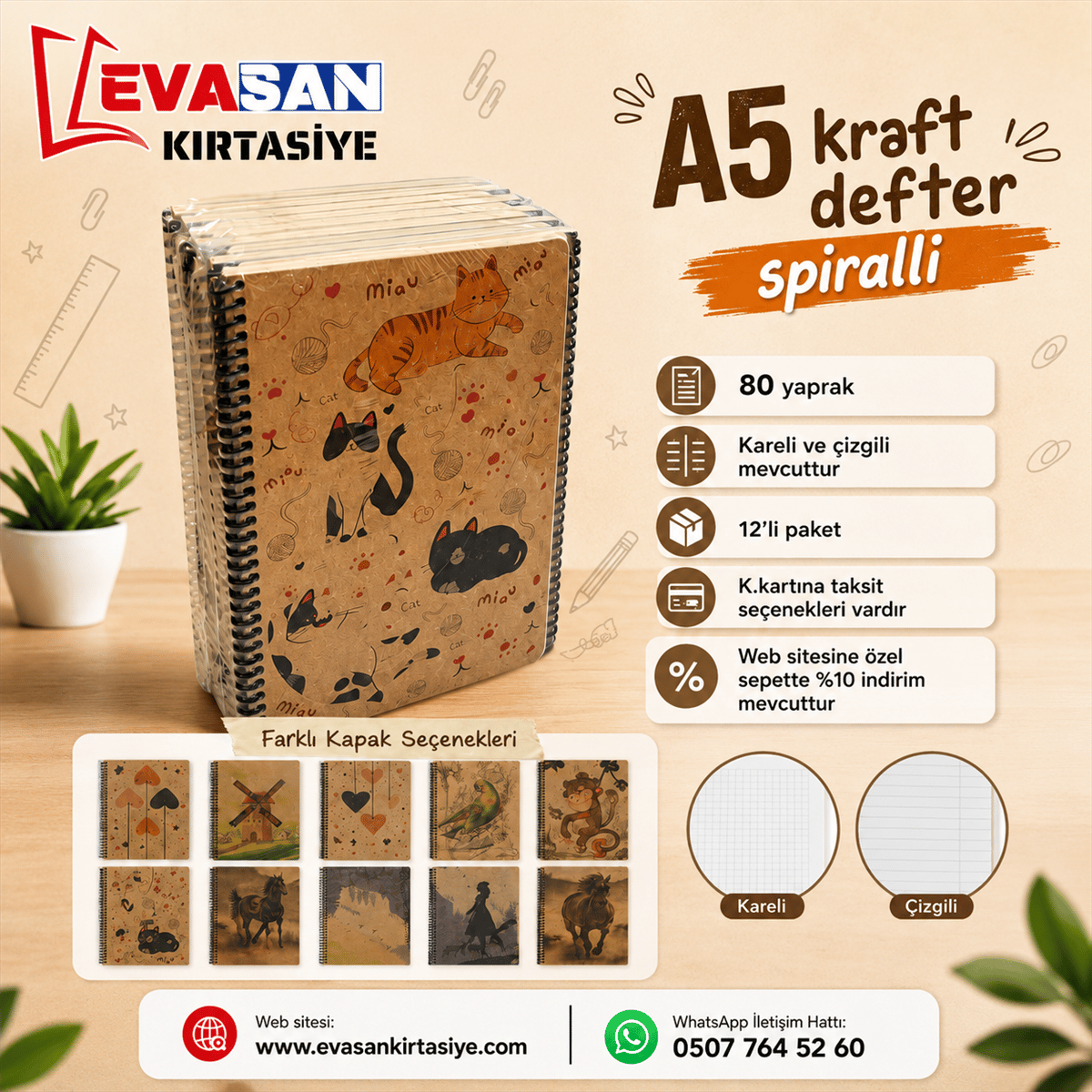A5 KRAFT DEFTER 80 YP KARELİ PAKET:12 Lİ