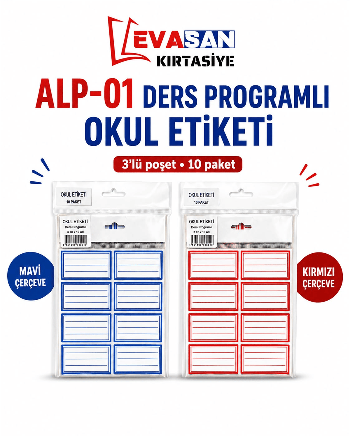 ALP-01 DERS PROGRAMLI 3 LÜ OKUL ETİKETİ PK:12 Lİ
