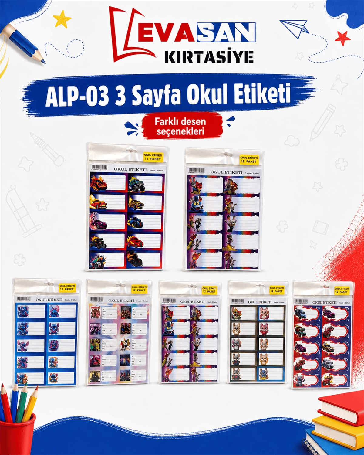 ALP-03 3 SAYFA OKUL ETİKETİ PK:12 Lİ 