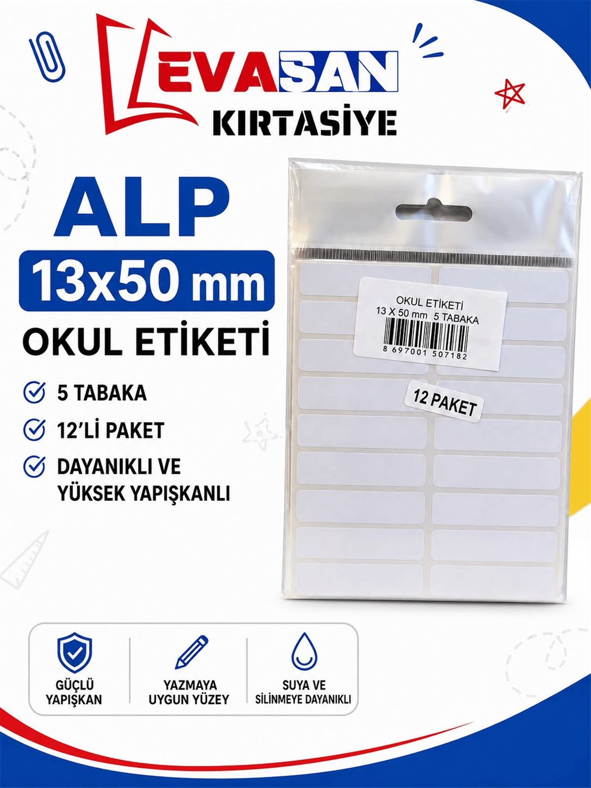 ALP 13X50 MM OKUL ETİKETİ 5 YAPRAK PK:12 Lİ