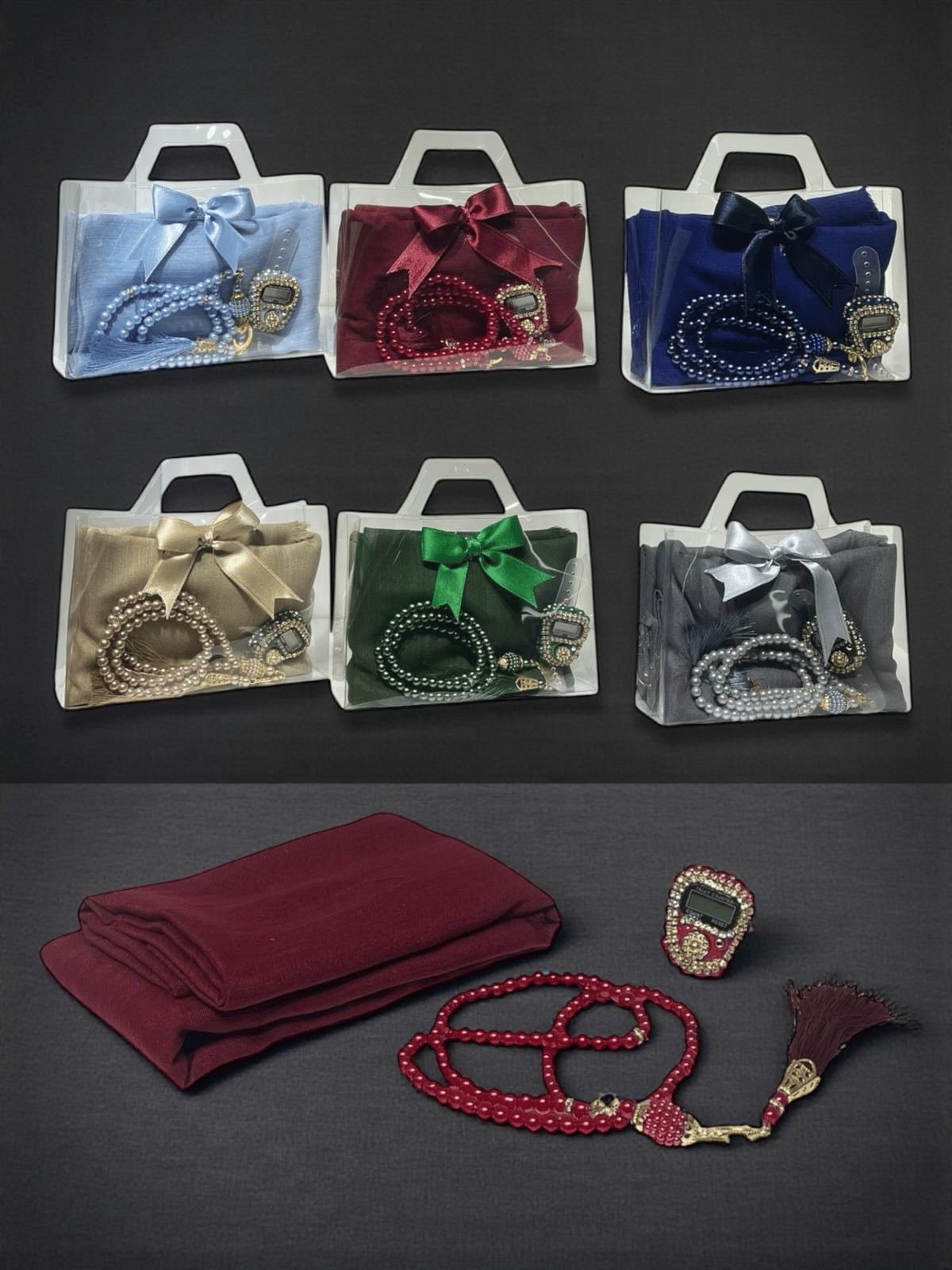 ASETAT ÇANTALI SET (YAZMA,TESBİH,ZİKİRMATİK)