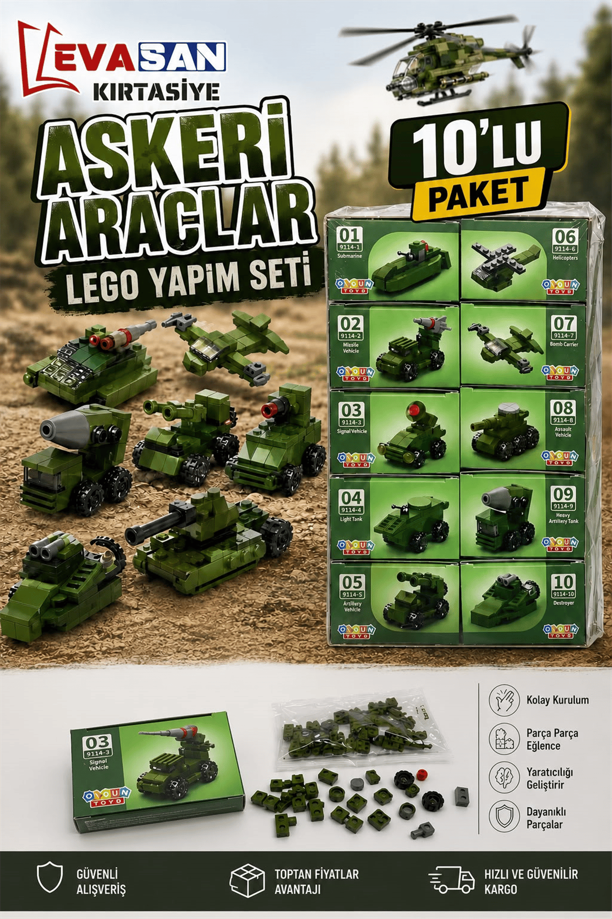 ASKERİ ARAÇLAR LEGO YAPIM SETİ PK:10 LU