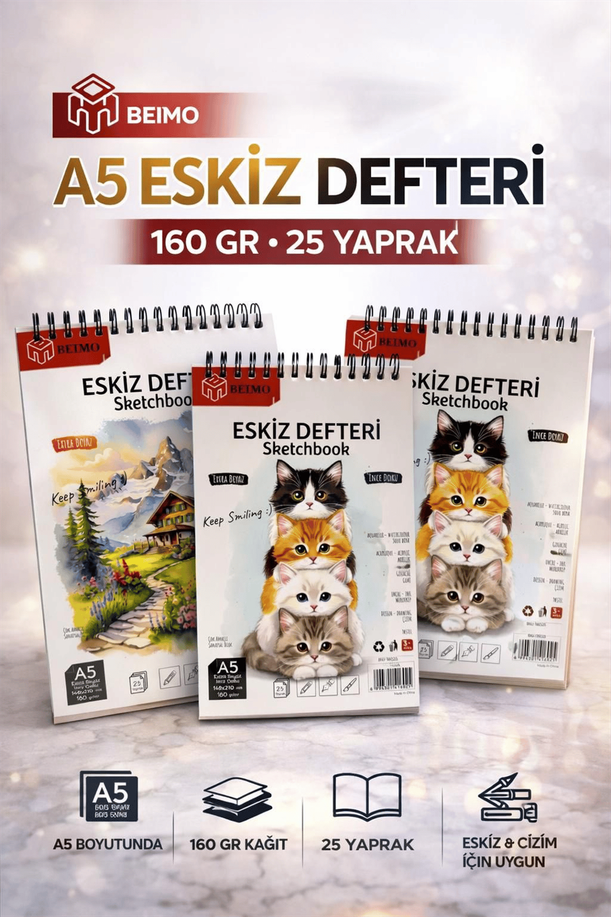 BEİMO 160 GR A5 ESKİZ DEFTERİ 25 YAPRAK