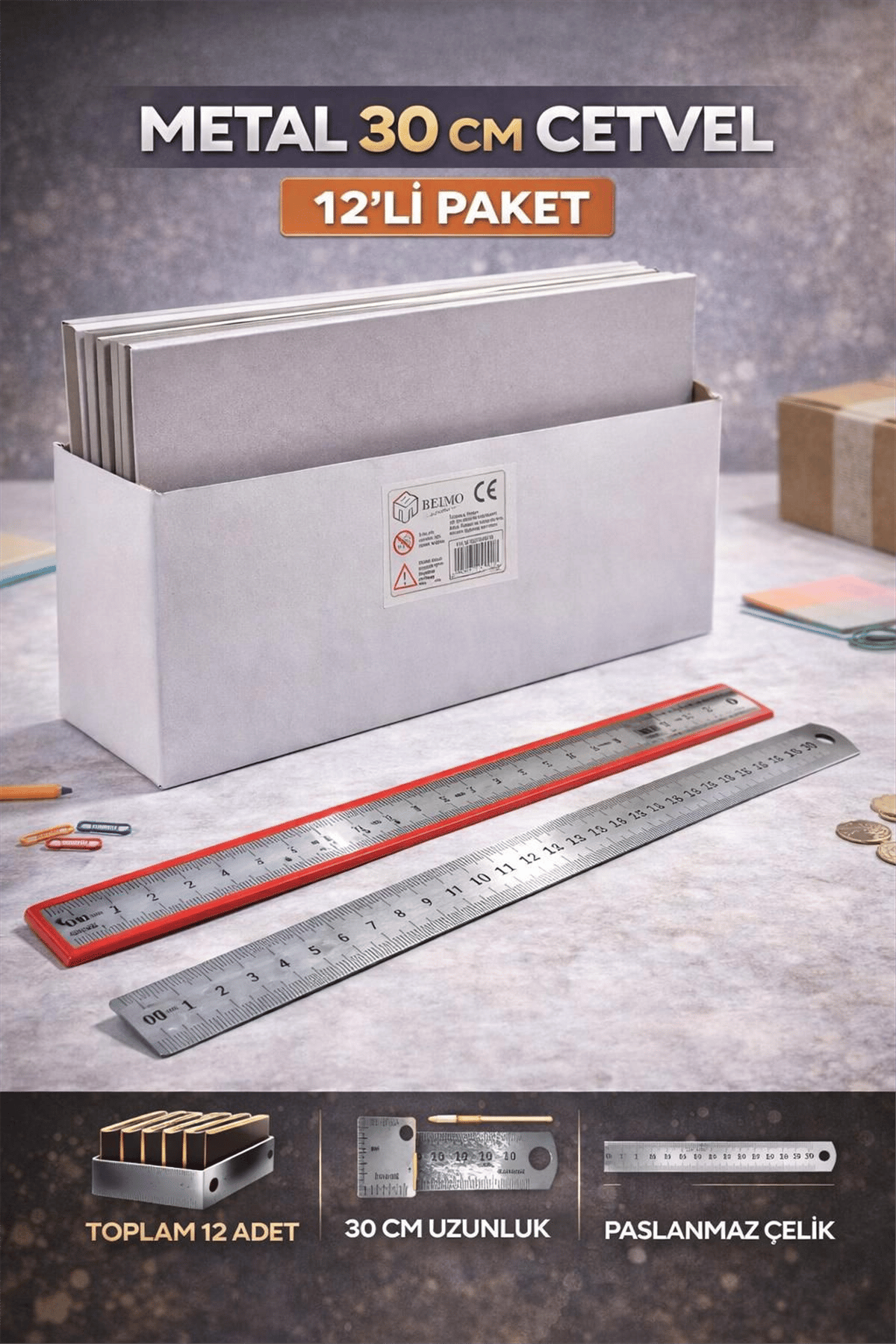 BEİMO METAL 30 CM CETVEL PK:12 Lİ