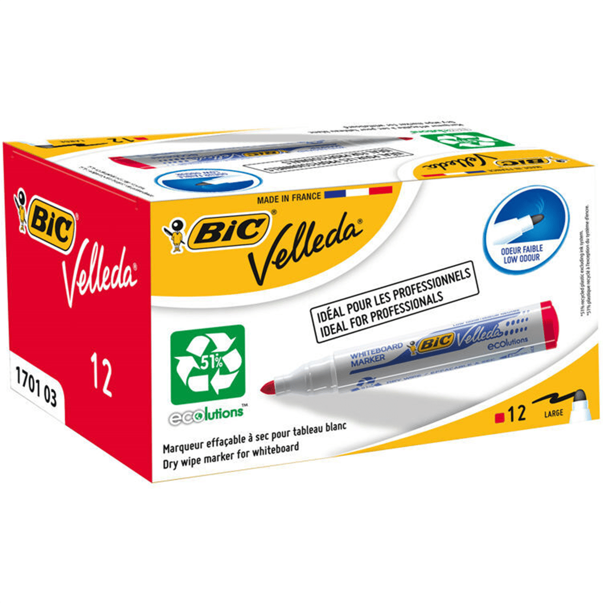 BİC 1701 BIC VELLEDA TAHTA KALEM ECO YUV.UÇ KIRMIZI PAK:12 Lİ