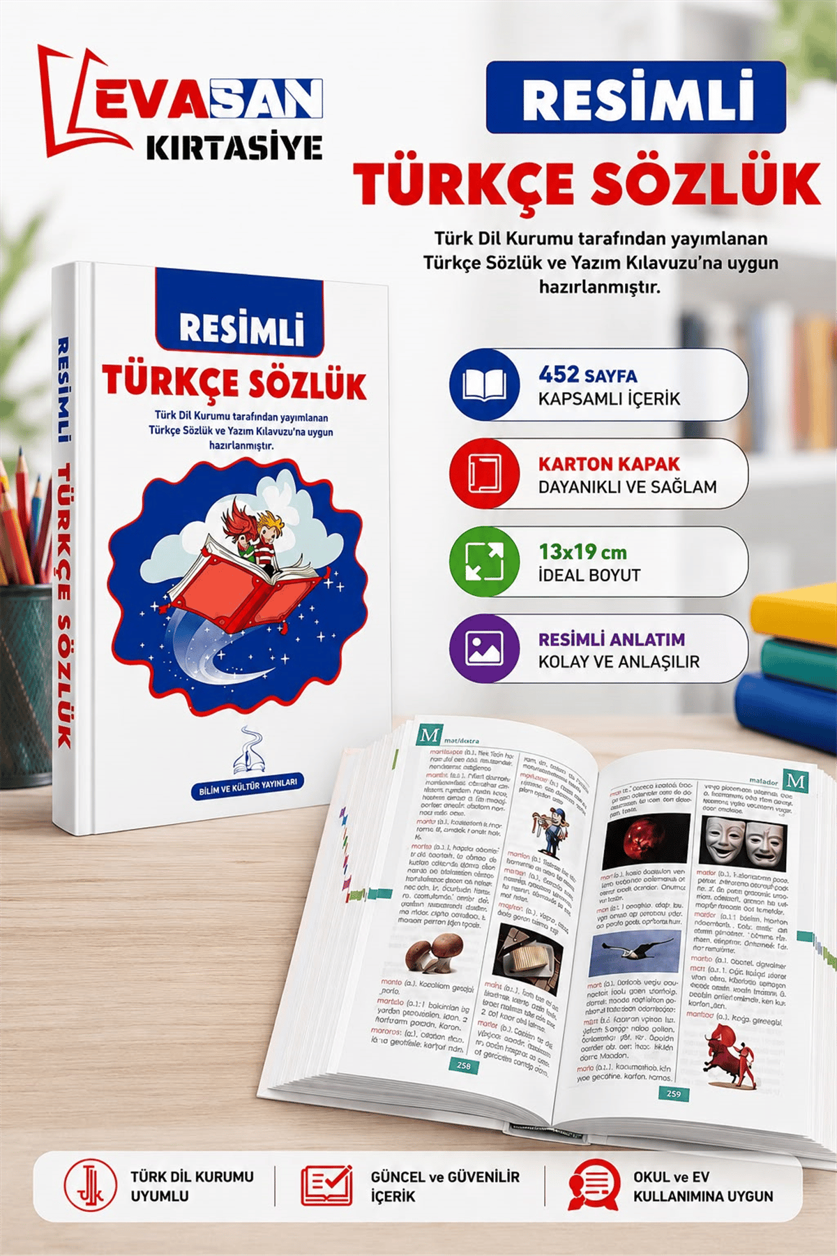 BİLİM 0318 RESİMLİ TÜRKÇE SÖZLÜK 452 SAYFA KARTON KAPAK 13X19