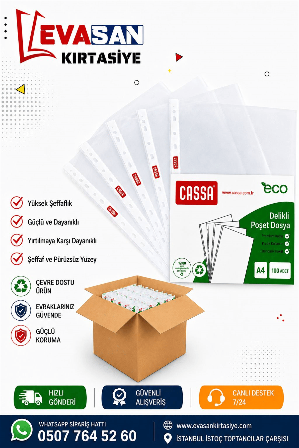 CASSA 7255 POŞET DOSYA PAKET : 100 LÜ *45