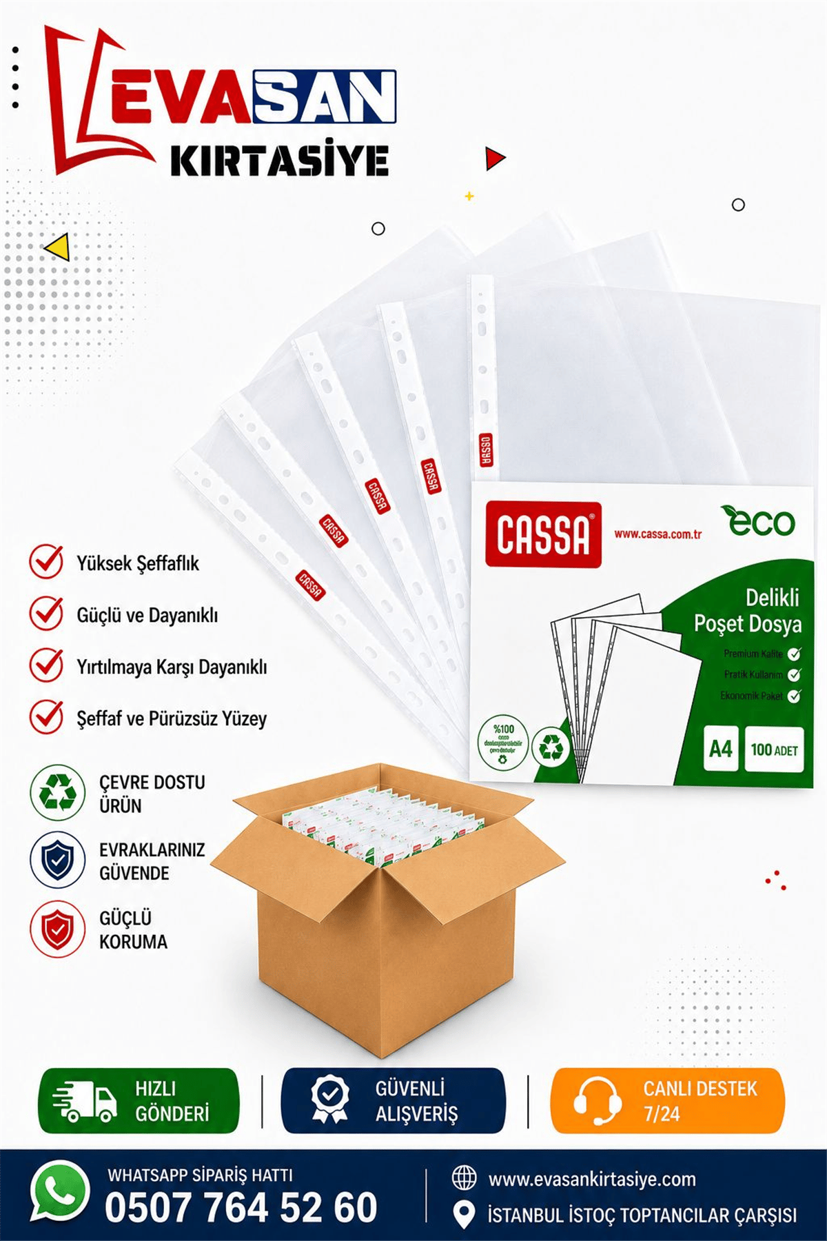 CASSA 7255 POŞET DOSYA PAKET : 100 LÜ *45