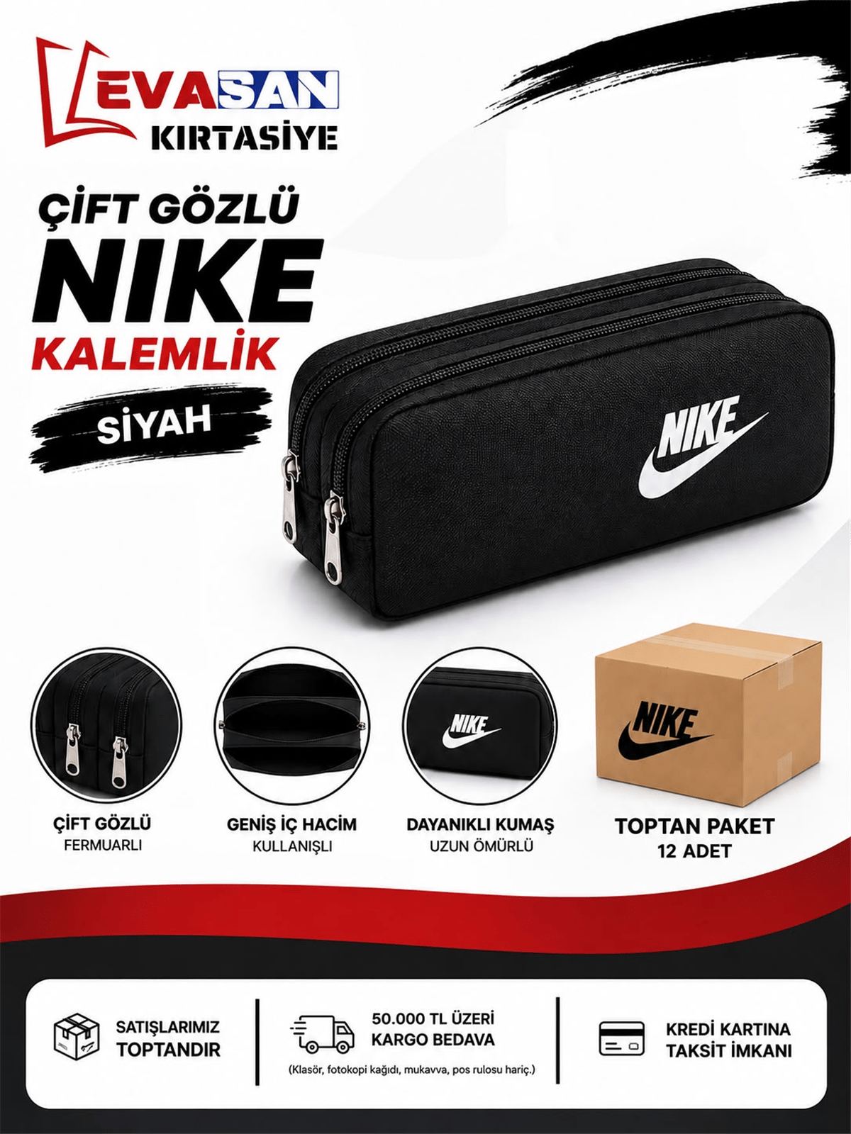 ÇİFT GÖZLÜ NIKE KALEMLİK SİYAH PK:12 Lİ