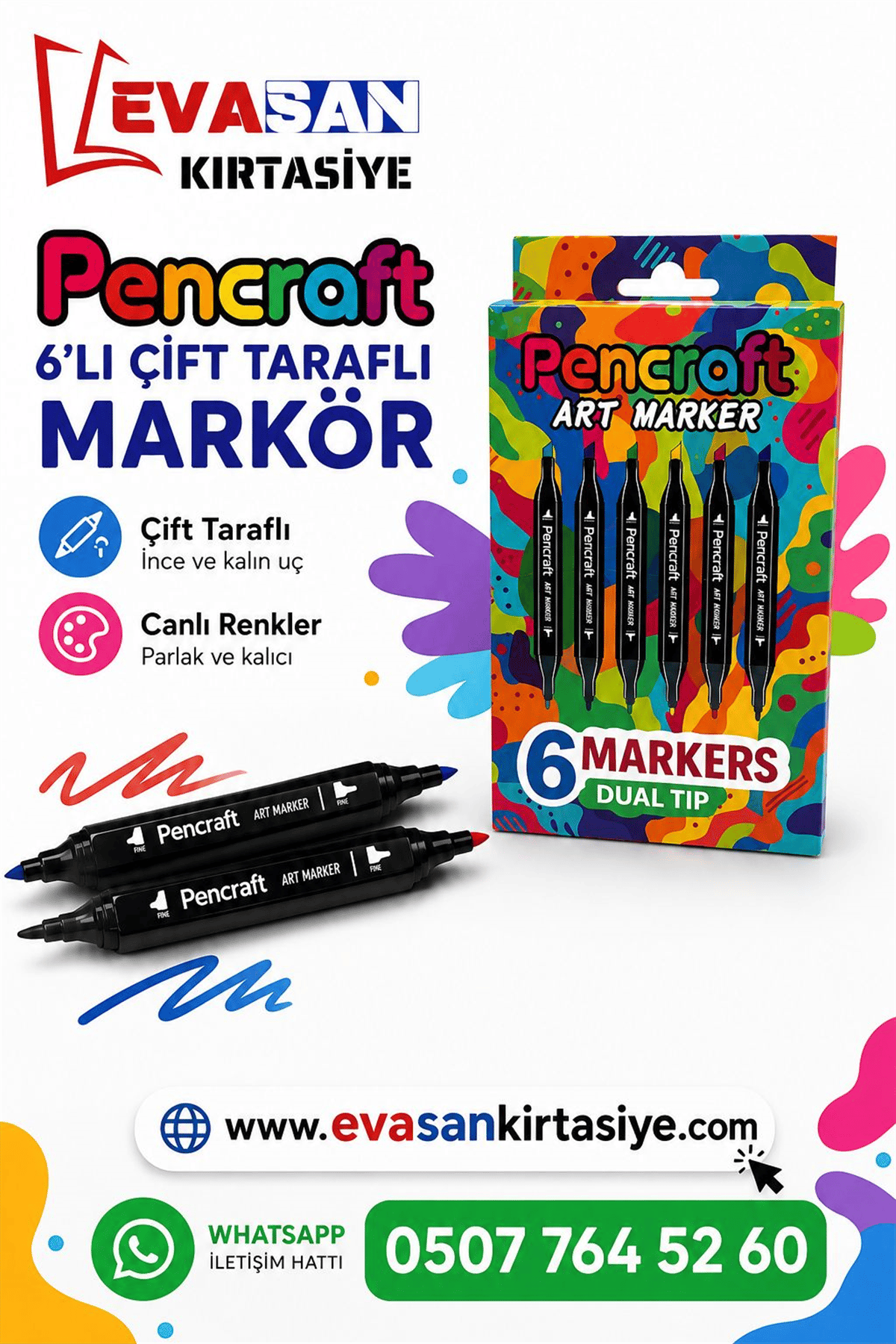 ÇİFT TARAFLI MARKÖR 6 LI PK.*230