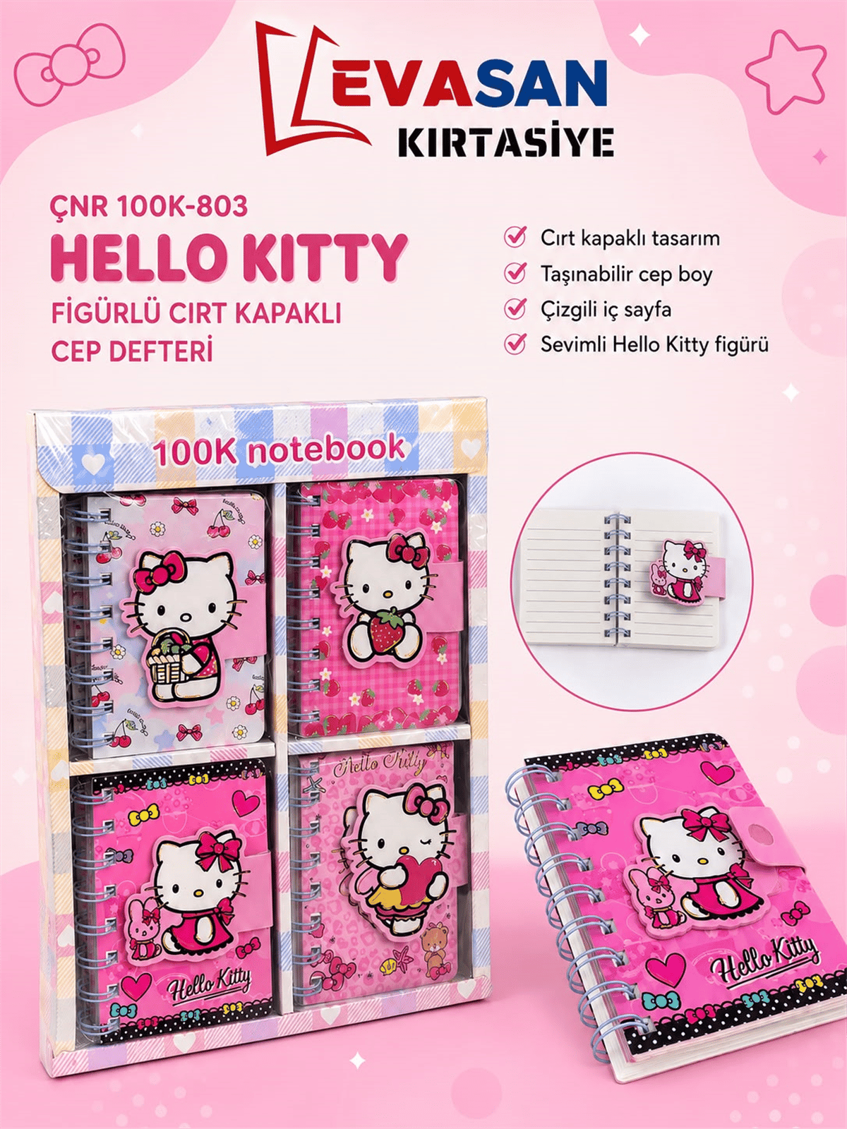 ÇNR 100K-803 HELLO KİTTY FİGÜRLÜ CEP DEFTERİ 20 Lİ PK*480