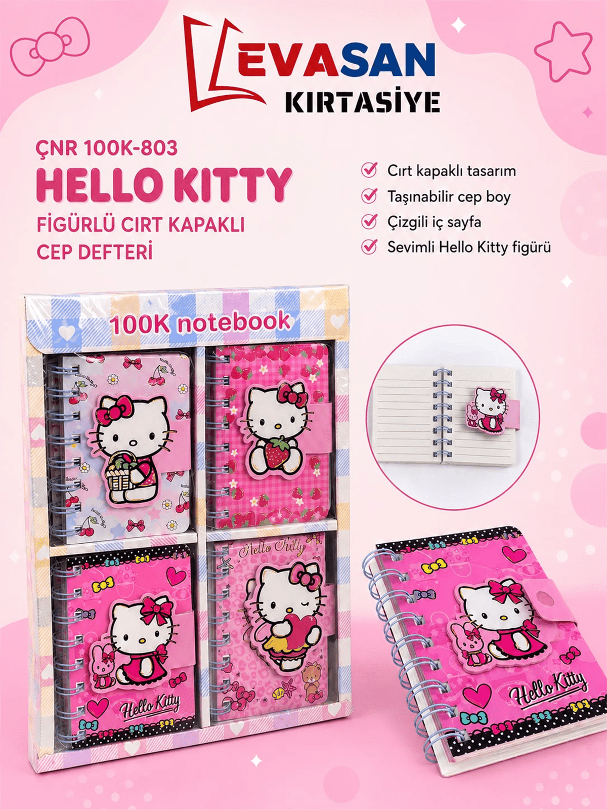 ÇNR 100K-803 HELLO KİTTY FİGÜRLÜ CEP DEFTERİ 20 Lİ PK*480