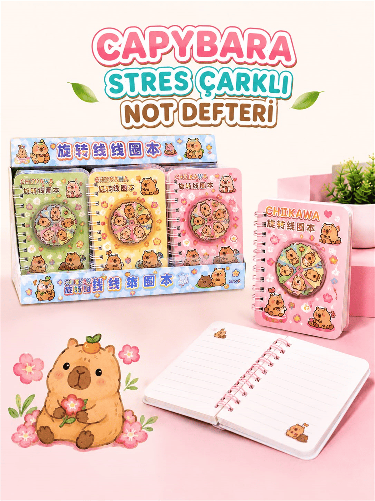 ÇNR 316 CAPYBARA STRES ÇARKLI NOT DEFTERİ 20Lİ PK *500