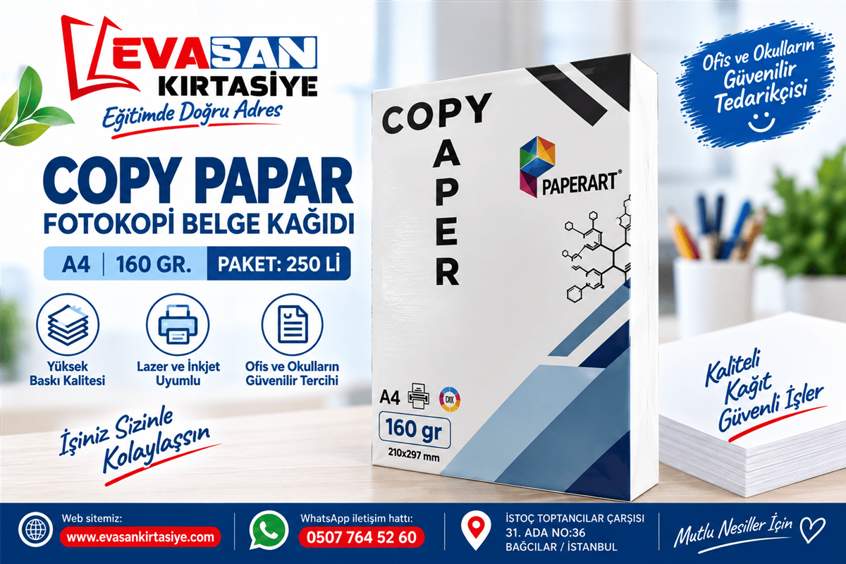 COPY PAPER 160 GR. FOTOKOPİ/ BELGE KAĞIDI PAK:250 Lİ