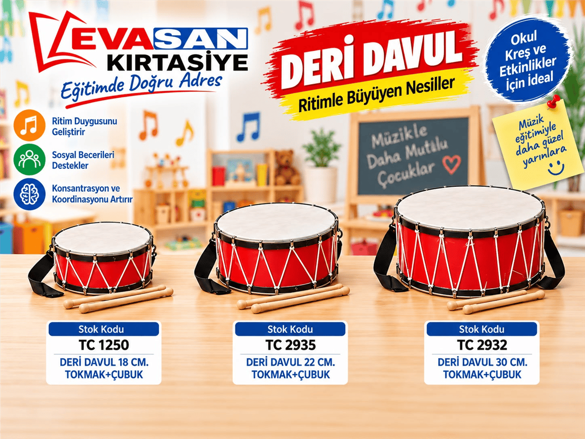 DERİ DAVUL 18 CM. TOKMAK+ÇUBUK