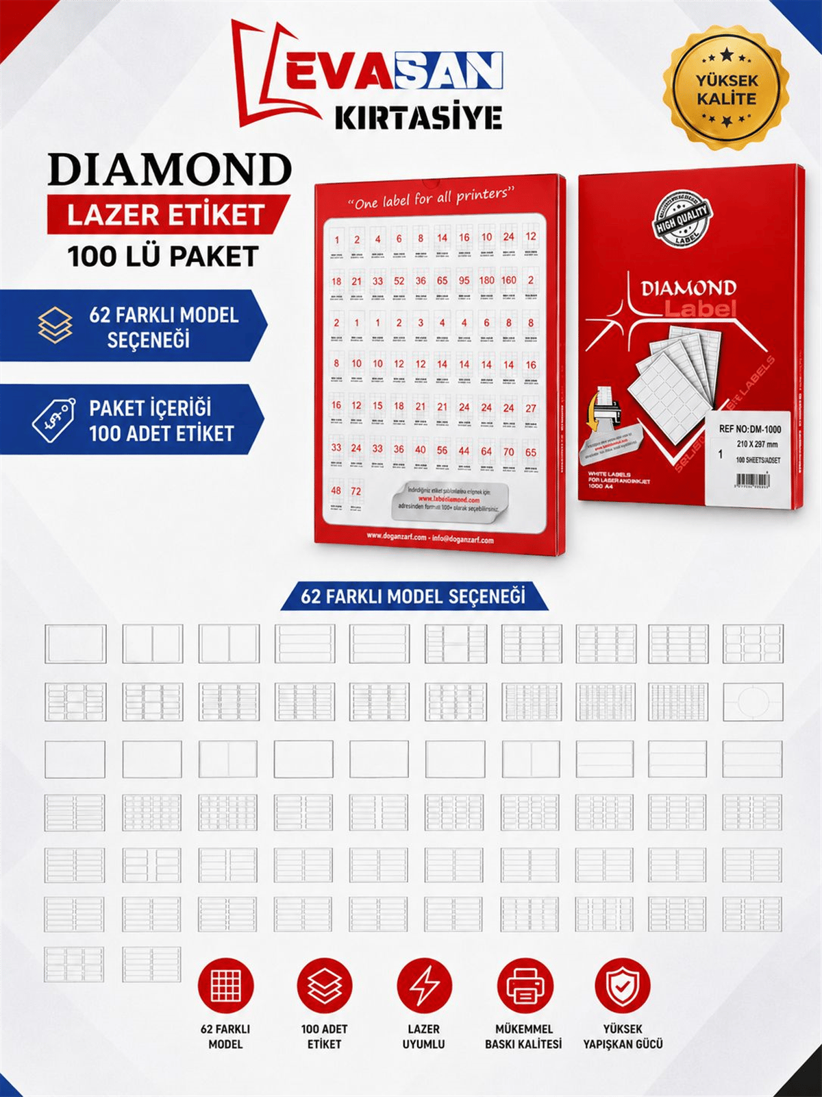 DIAMOND LAZER ETİKET 62 FARKLI MODEL PK:100 LÜ
