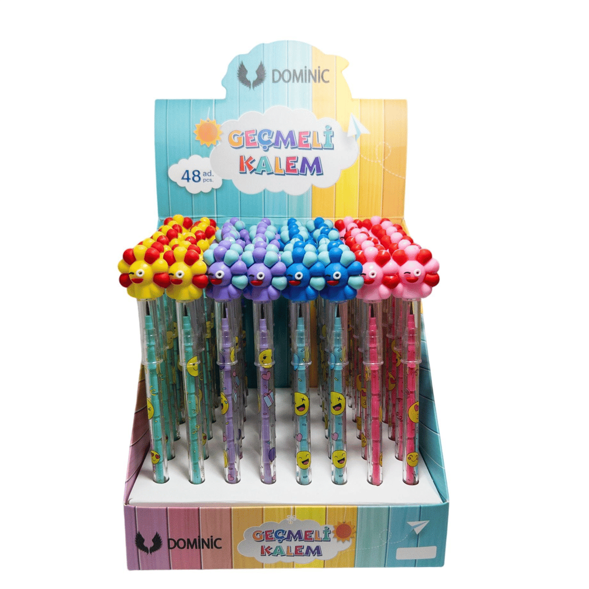 DOMİNİC ÇİÇEK MODELLİ YUMURTLAYAN KALEM 48 Lİ STAND 