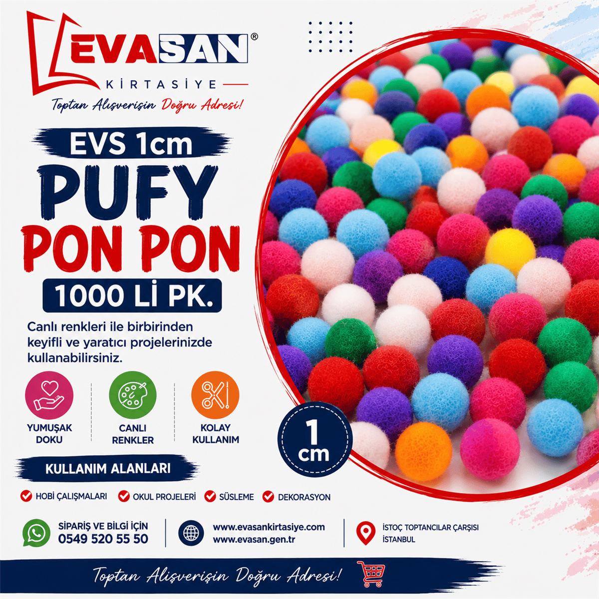 EVS 1cm PUFY PONPON 1000 Lİ PK. 