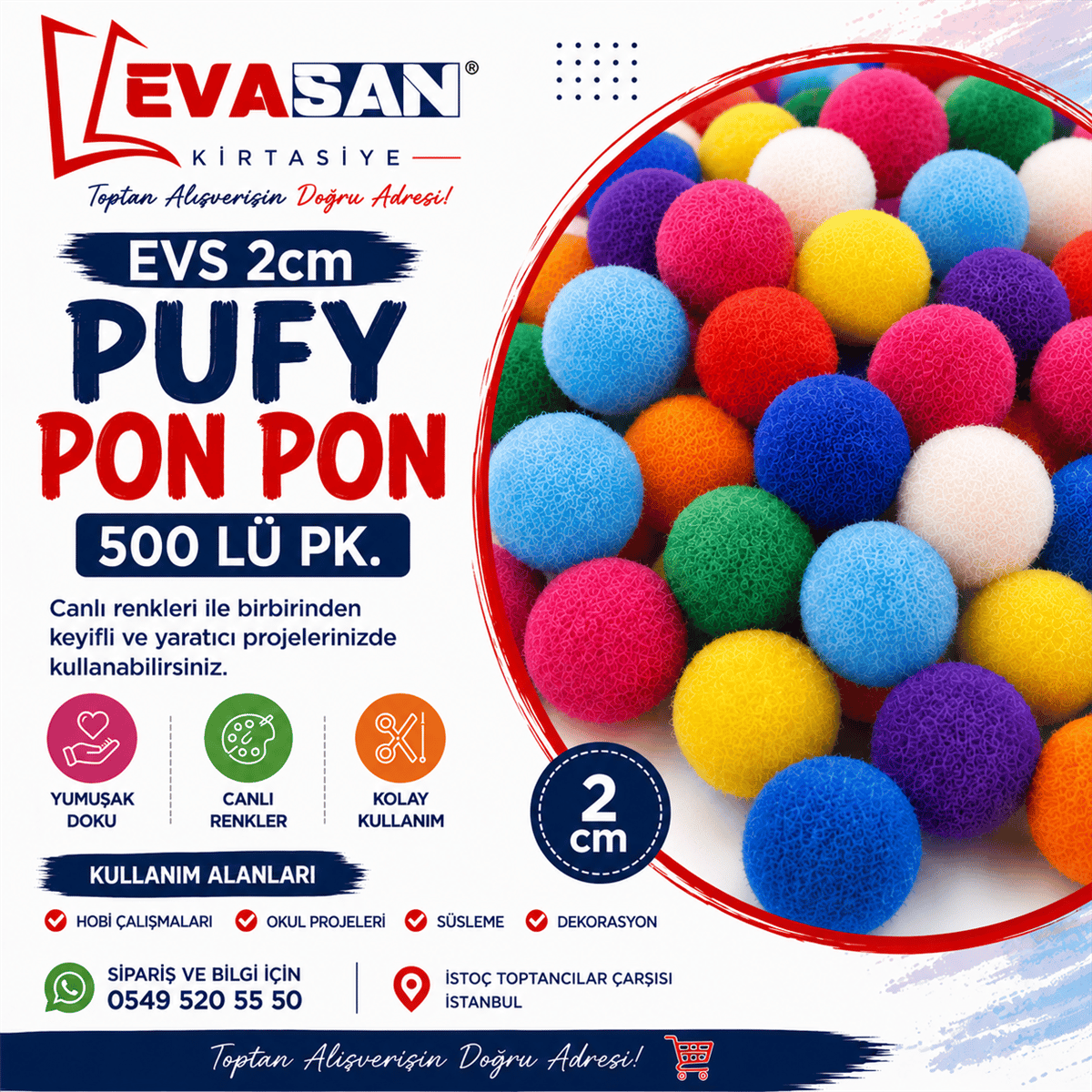 EVS 2cm PUFY PONPON 500 LÜ PK. 
