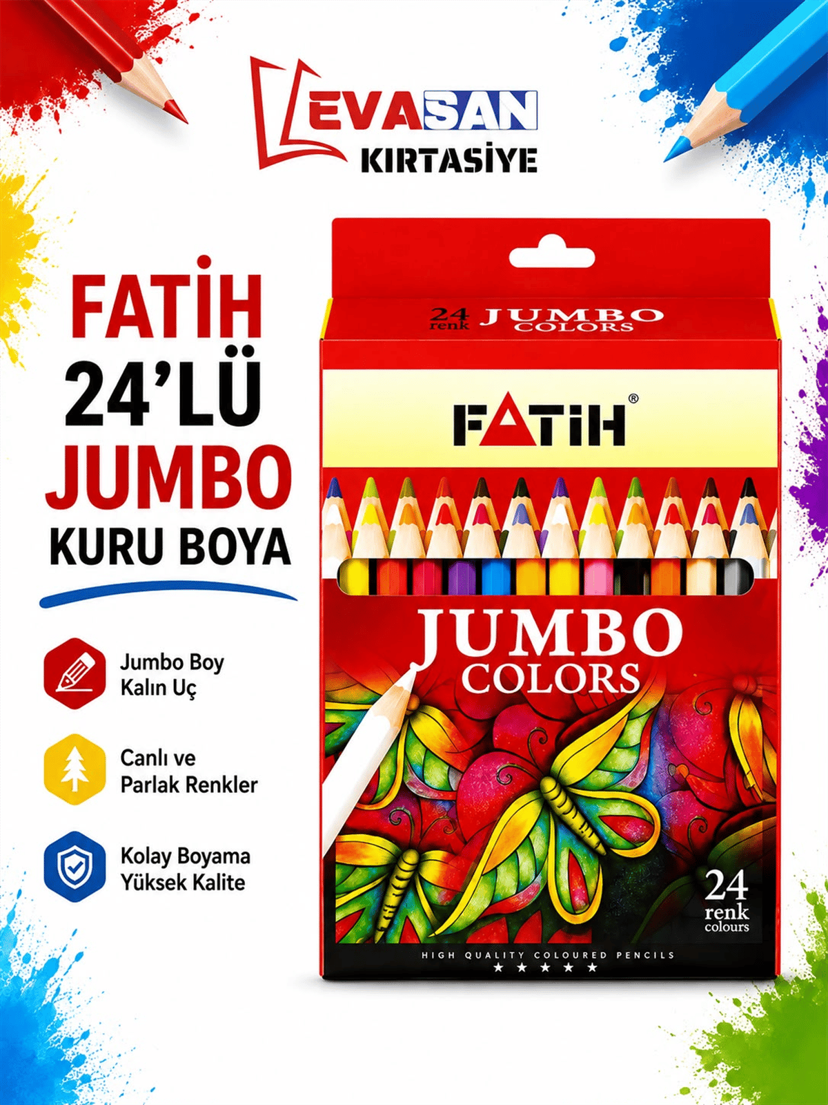 FATİH 24 LÜ JUMBO KURU BOYA KARTON KUTU