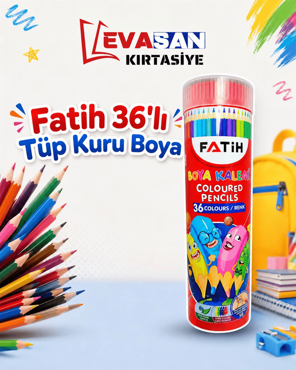 FATİH 36 LI TÜP KURU BOYA 12 Lİ STAND 