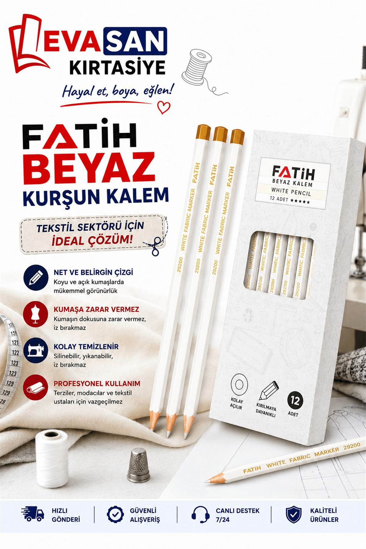 FATİH BEYAZ KURŞUN KALEM PK: 12 Lİ 