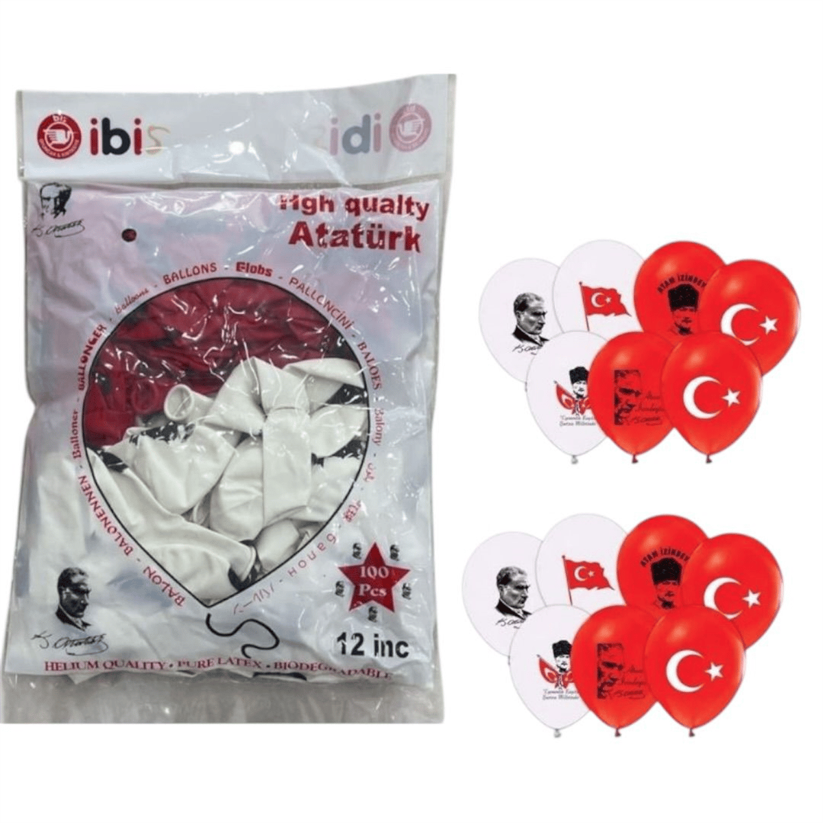 İBİŞ 12 İNÇ ATATÜRK BASKILI BALON PK:12 Lİ