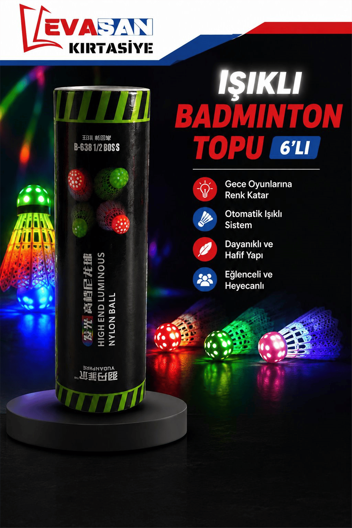 IŞIKLI BADMINTON TOPU 6 LI