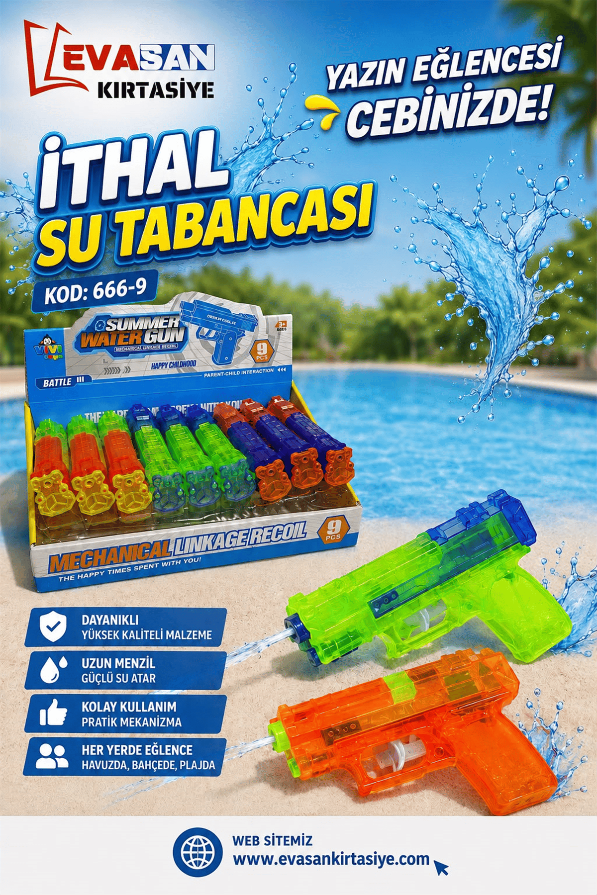 İTHAL SU TABANCASI KOD:666-9 PK:9 LU