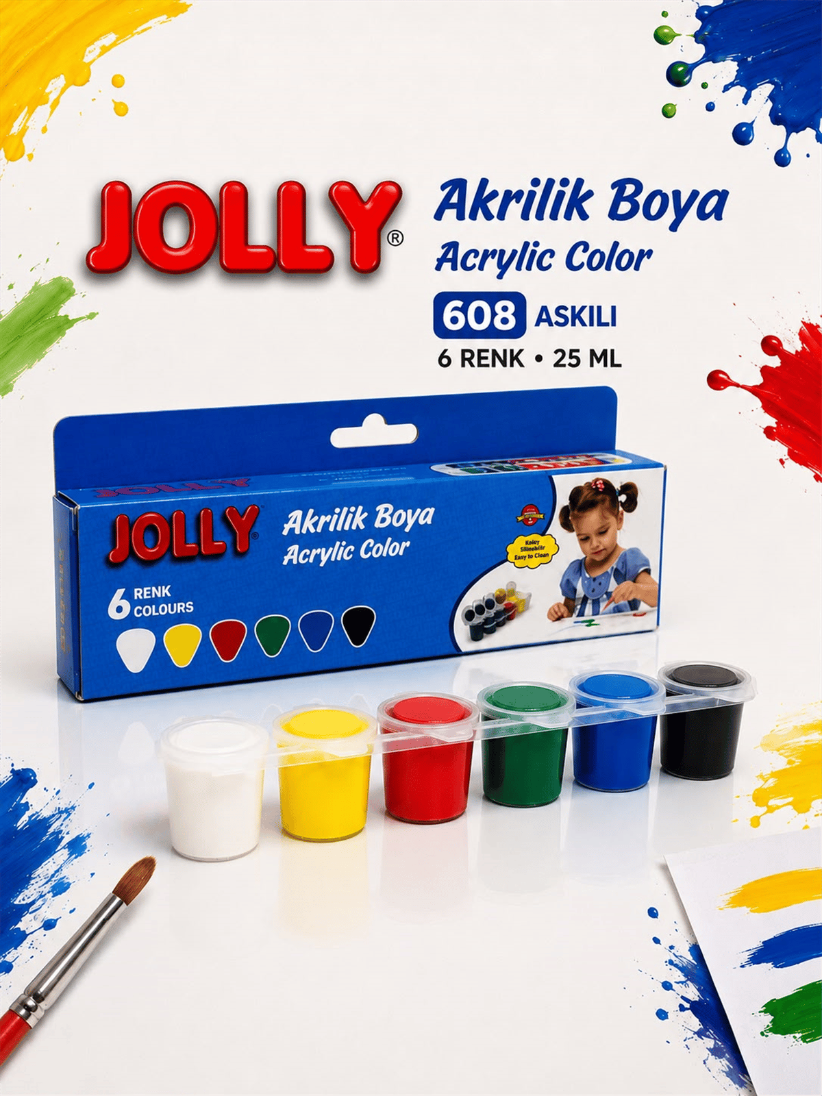 JOLLY 608 AKRİLİK BOYA ASKILI 6 RENK 25 ML *72