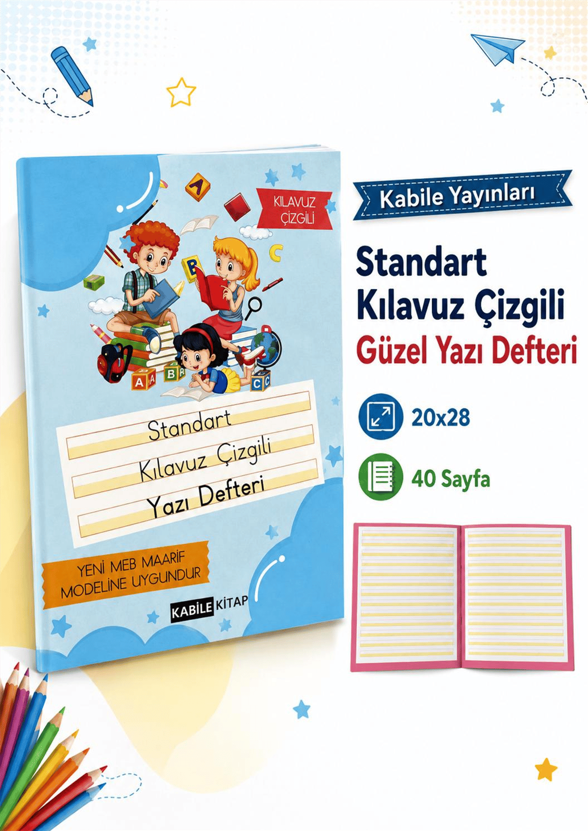 KABİLE 20X28 STANDART YAZI DEFTERİ 40 SAYFA *100