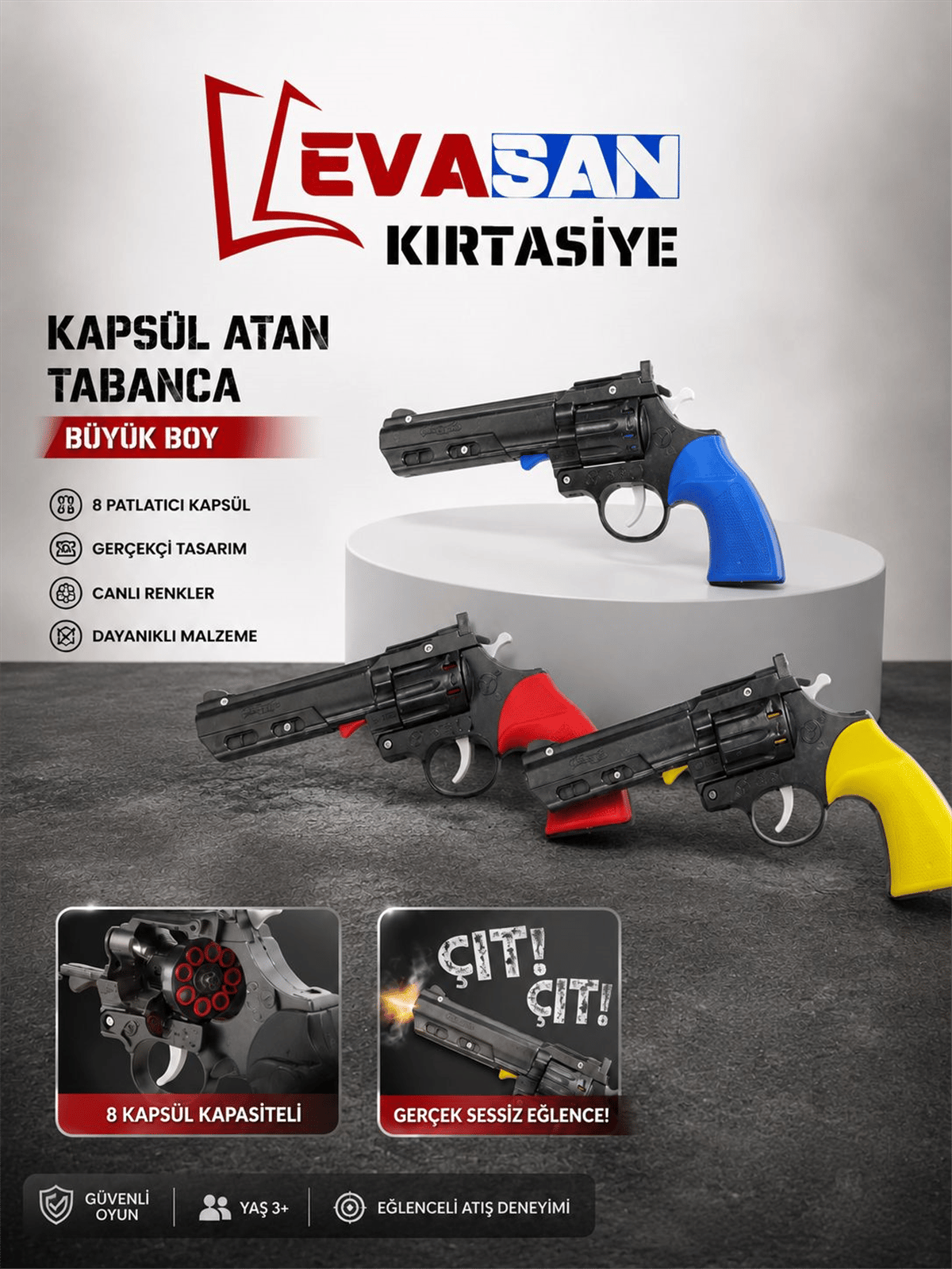KAPSÜL ATAN MANTAR TABANCA BÜYÜK BOY 22cm X 12cm PK:12 Lİ