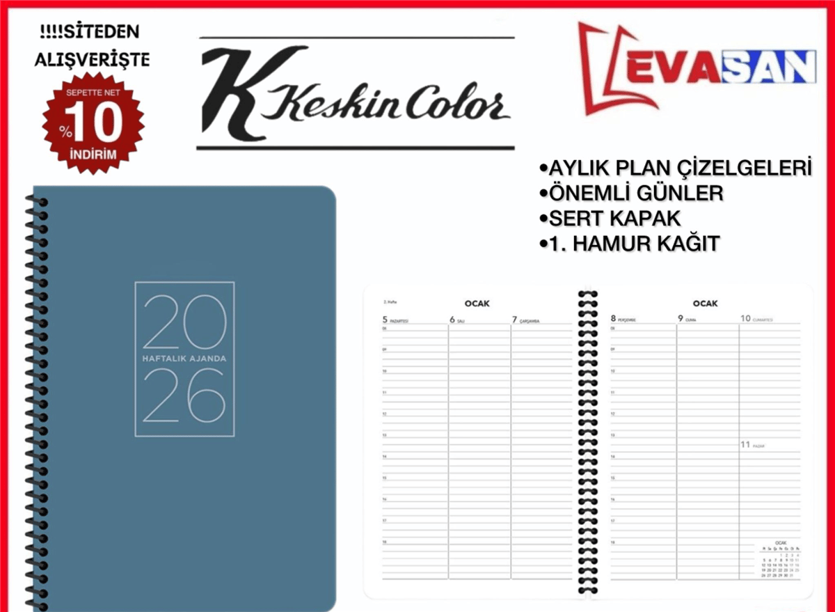 KESKİN 17X24 2026 SPR. MAVİ KAPAK AJANDA 72 YAP.
