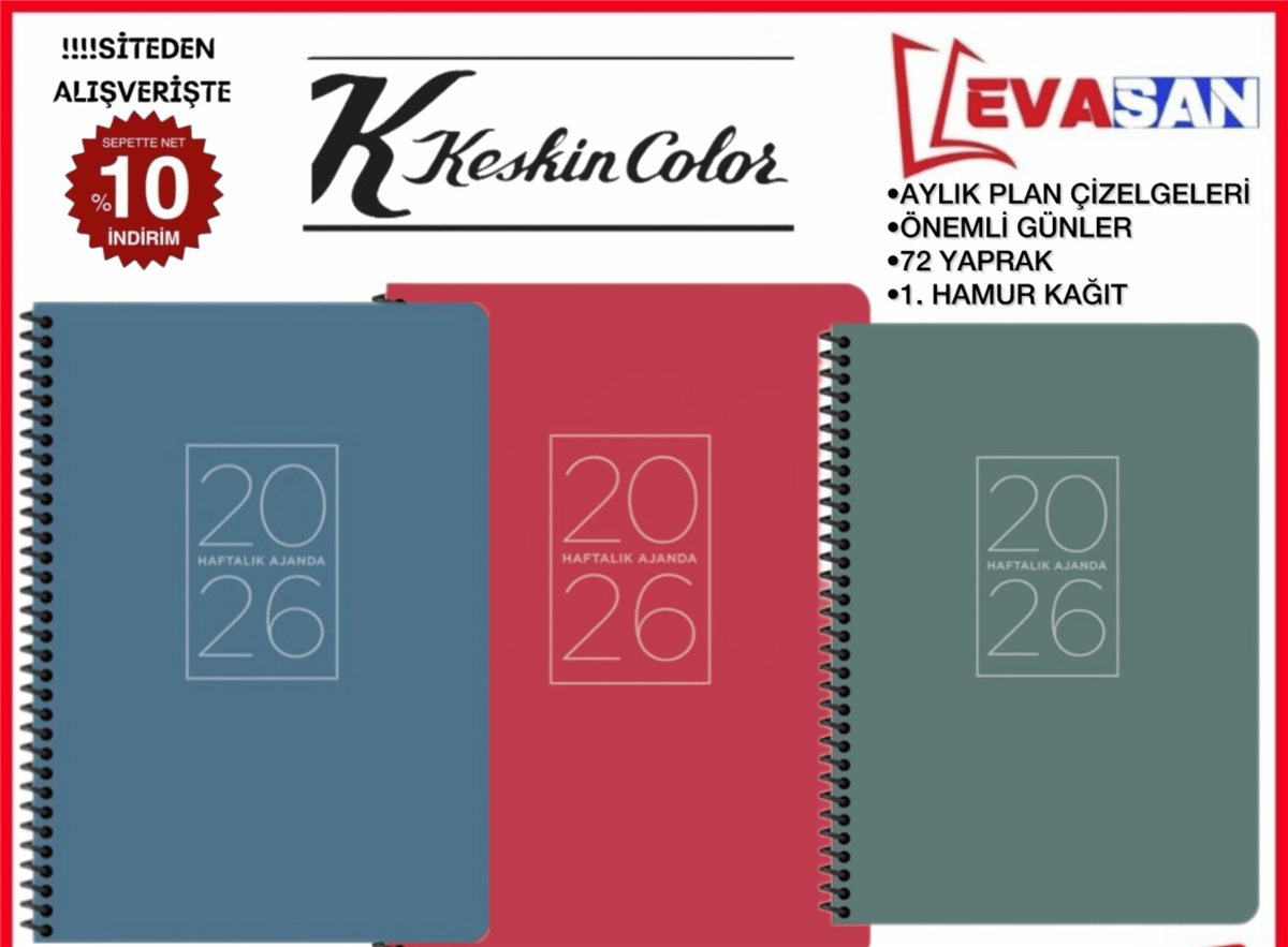 KESKİN 20X28 2026 SERT KAPAK SPRALLİ HAFTALIK AJANDA 72 YAP.