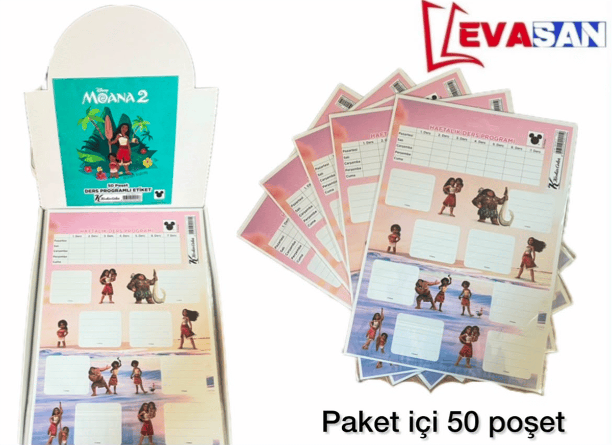 KESKİN COLOR MOANA DERS PROGRAMLI 3 LÜ OKUL ETİKETİ PK:50 Lİ 