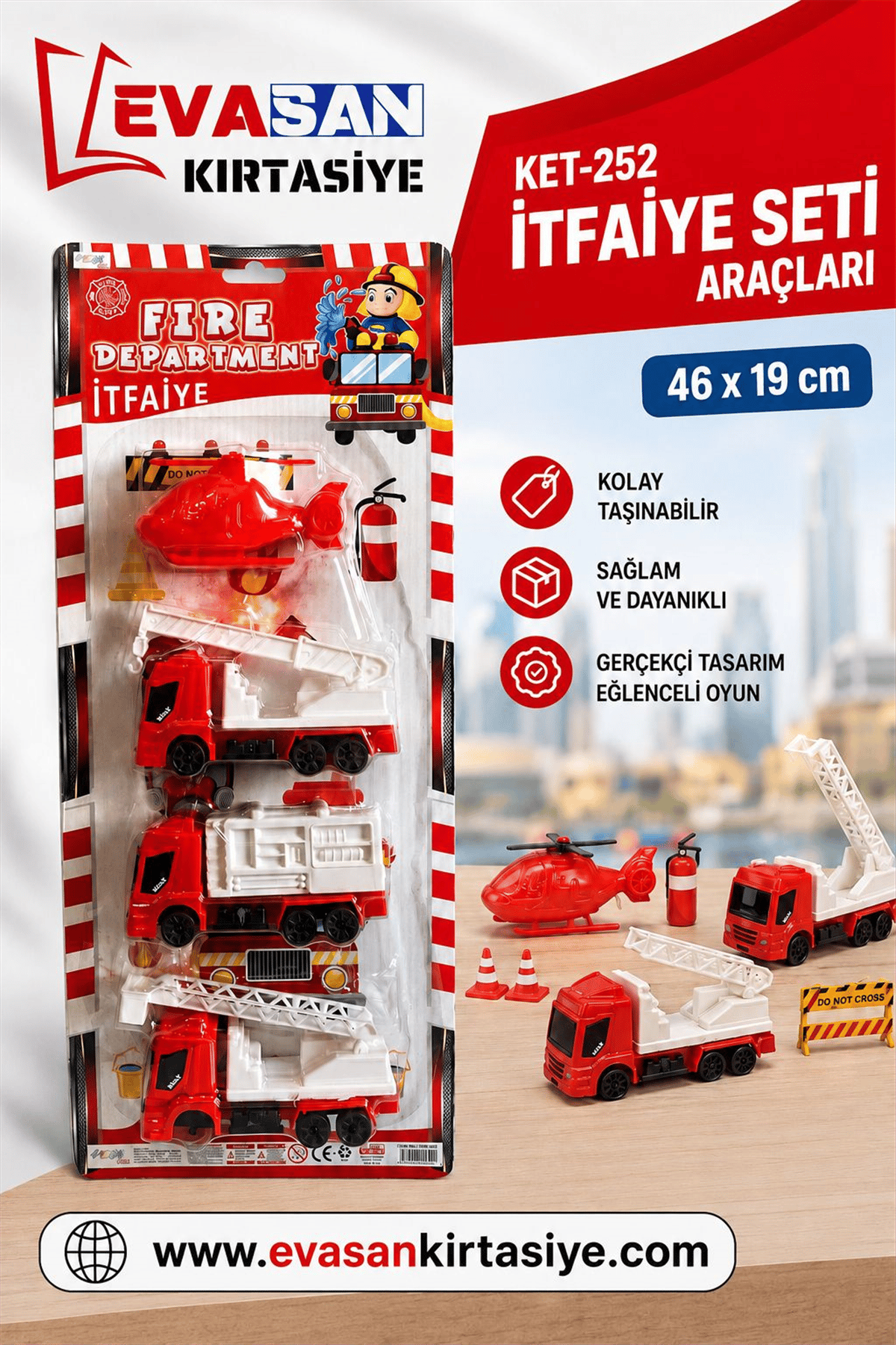KET-252 OYUNCAK İTFAİYE SETİ ARAÇLARI 46X19CM *76