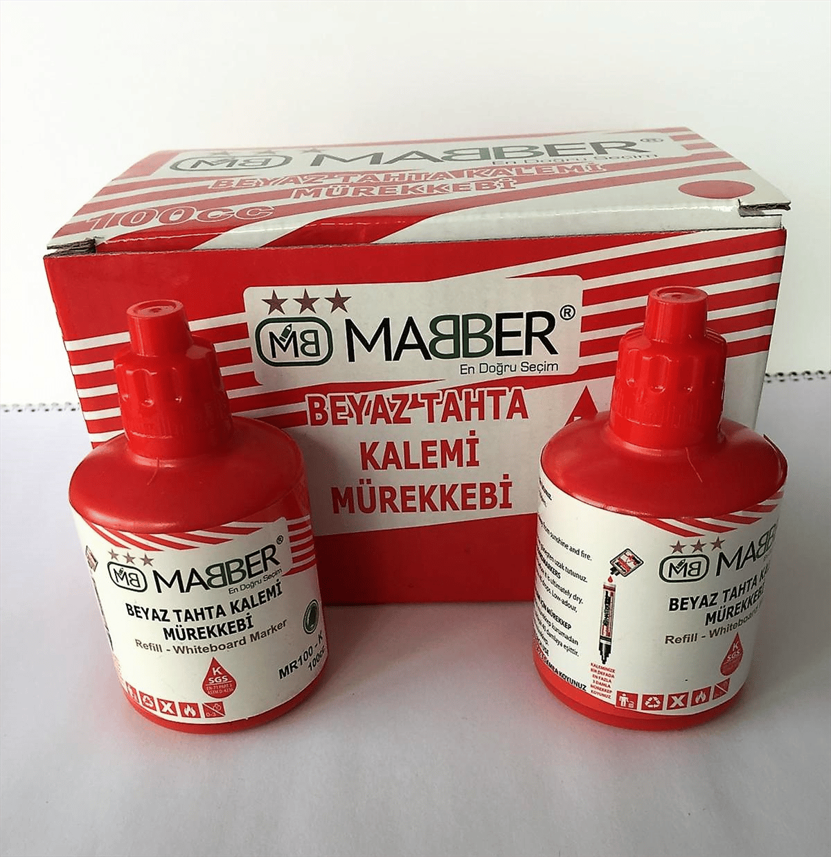 MABER-MR100cc  BEYAZ TAHTAKALEM MÜREKKEBİ KIRMIZI 6'LI *96