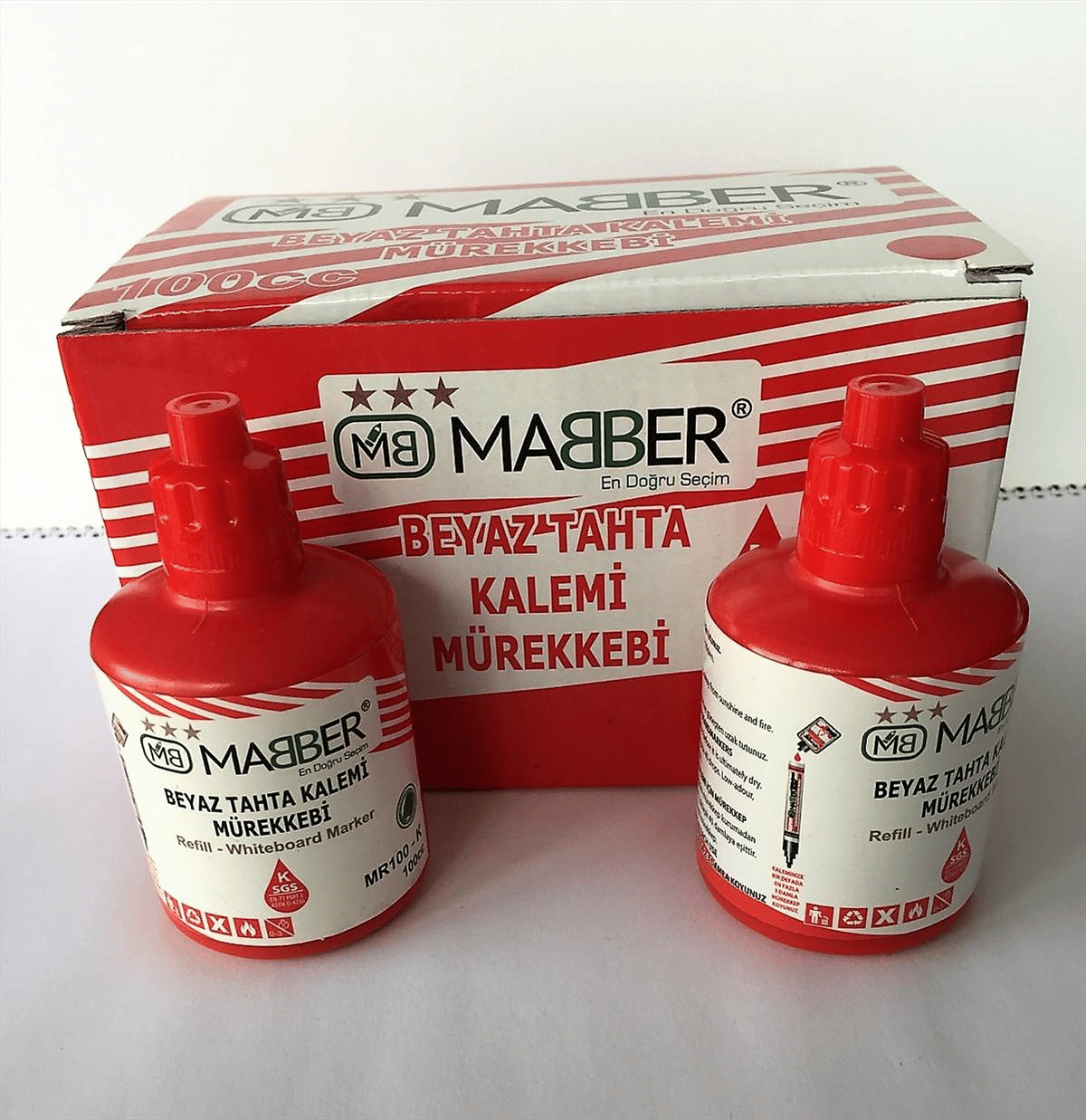 MABER-MR100cc  BEYAZ TAHTAKALEM MÜREKKEBİ KIRMIZI 6'LI *96
