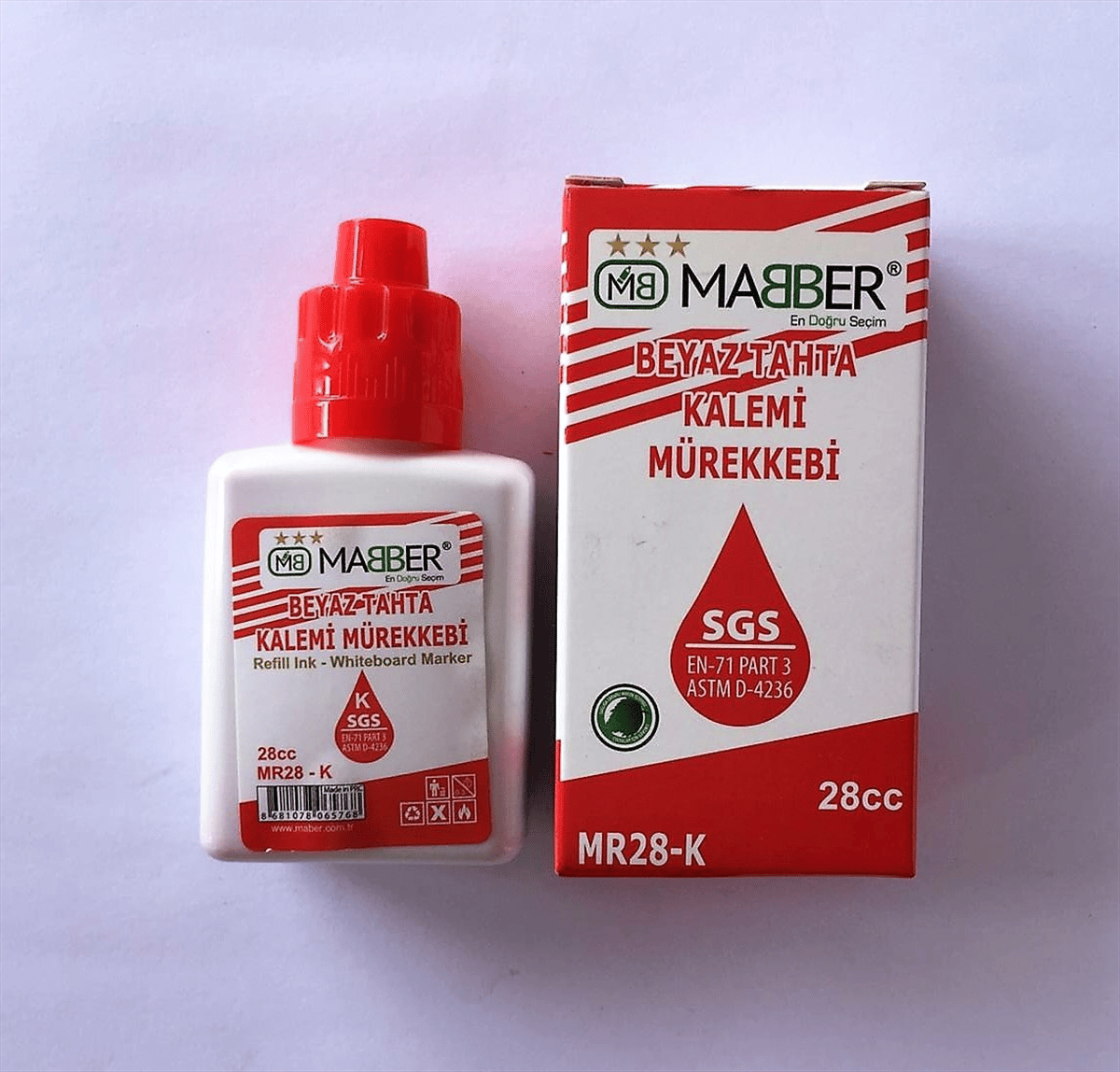 MABER-MR28cc  BEYAZ TAHTA MÜREKKEBİ KIRMIZI 6'LI *240