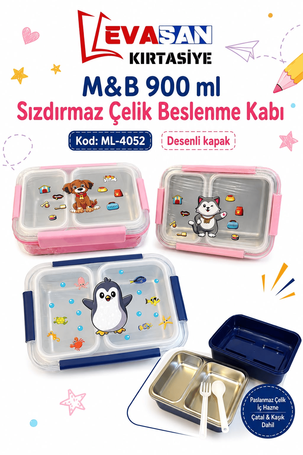 M&B 4052 900 ML SIZDIRMAZ ÇELİK BESLENME KABI 