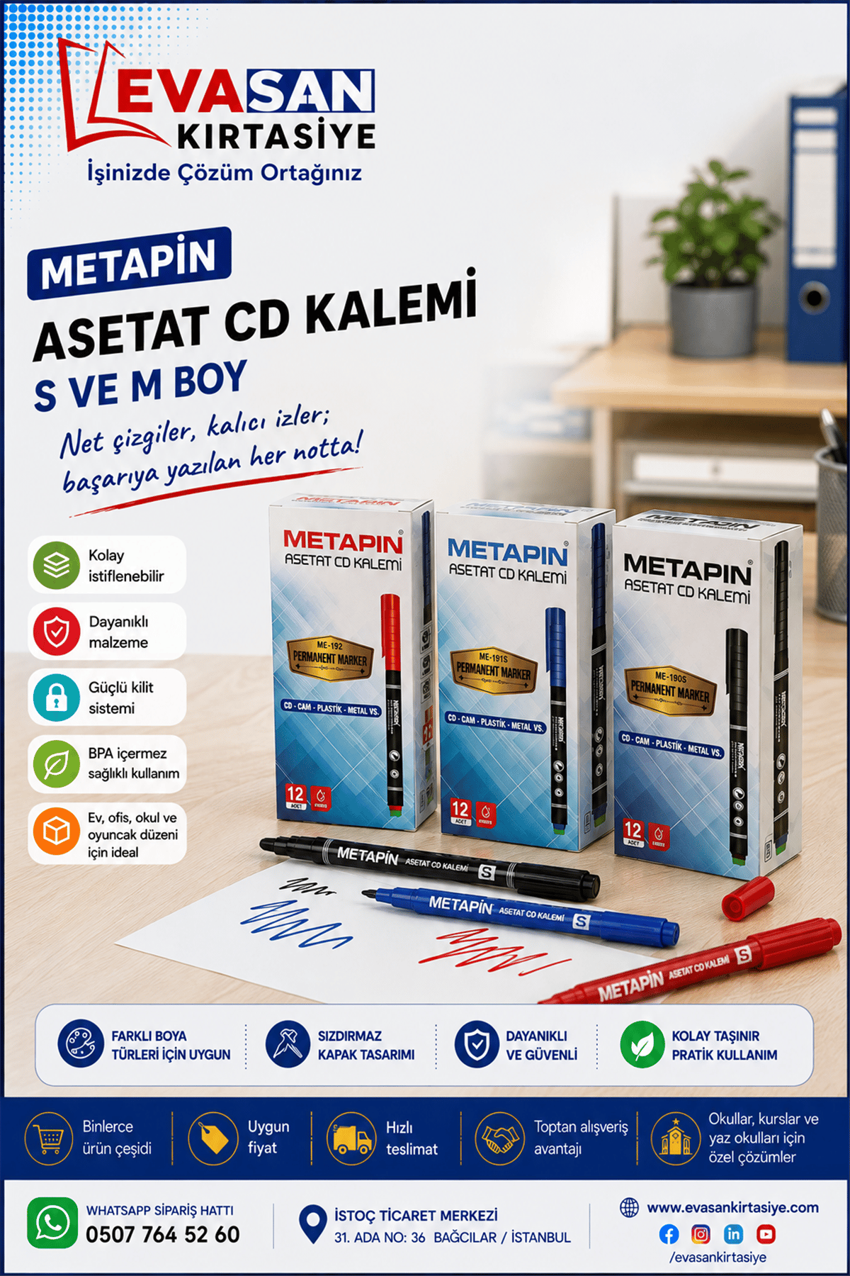 METAPİN ME-181 MAVİ ASETAT CD  KALEMİ PK:12 Lİ (M)