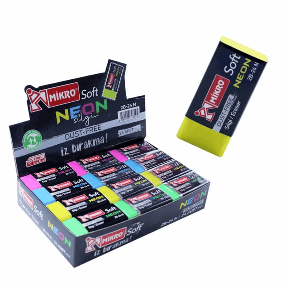 MİKRO DUST FREE NEON SİLGİ 24 LÜ