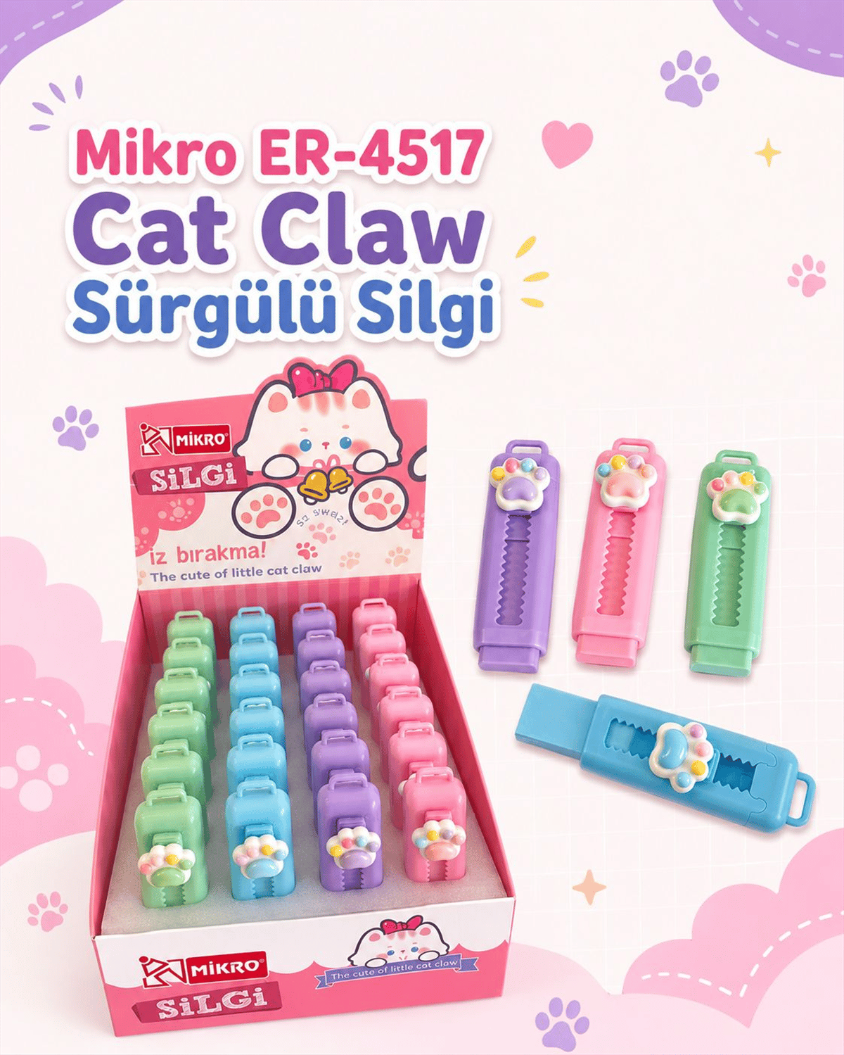 MİKRO ER-4517 CAT CLAW SÜRGÜLÜ SİLGİ PK:24 LÜ 