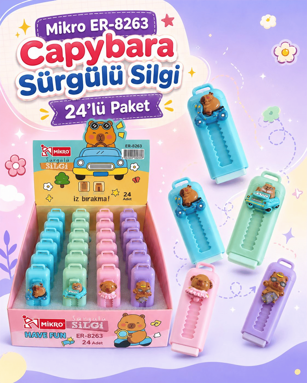 MİKRO ER-8263 CAPYBARA SÜRGÜLÜ SİLGİ PK:24 LÜ 