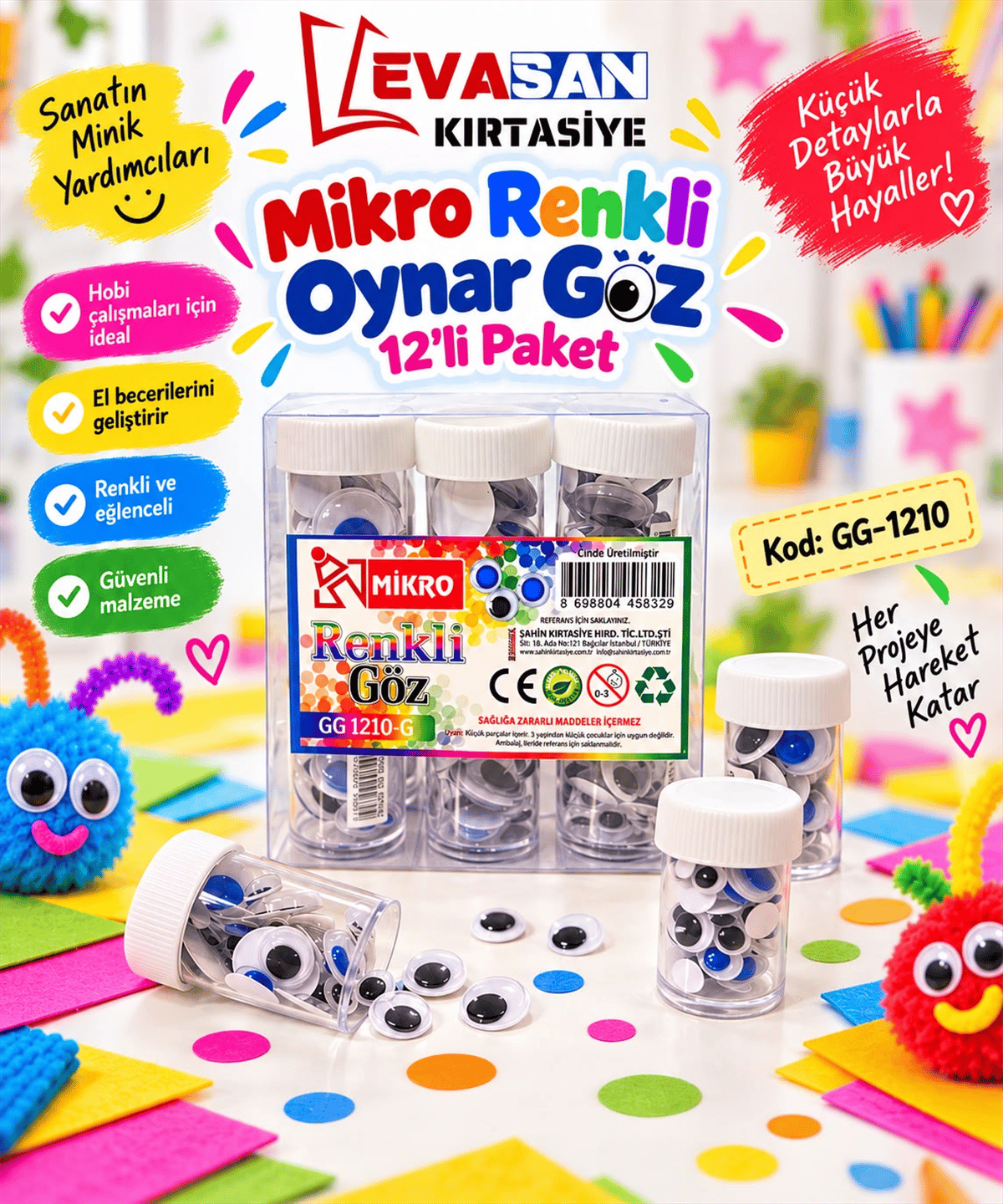MİKRO GG-1210G RENKLİ OYNAR GÖZ PK:12 Lİ