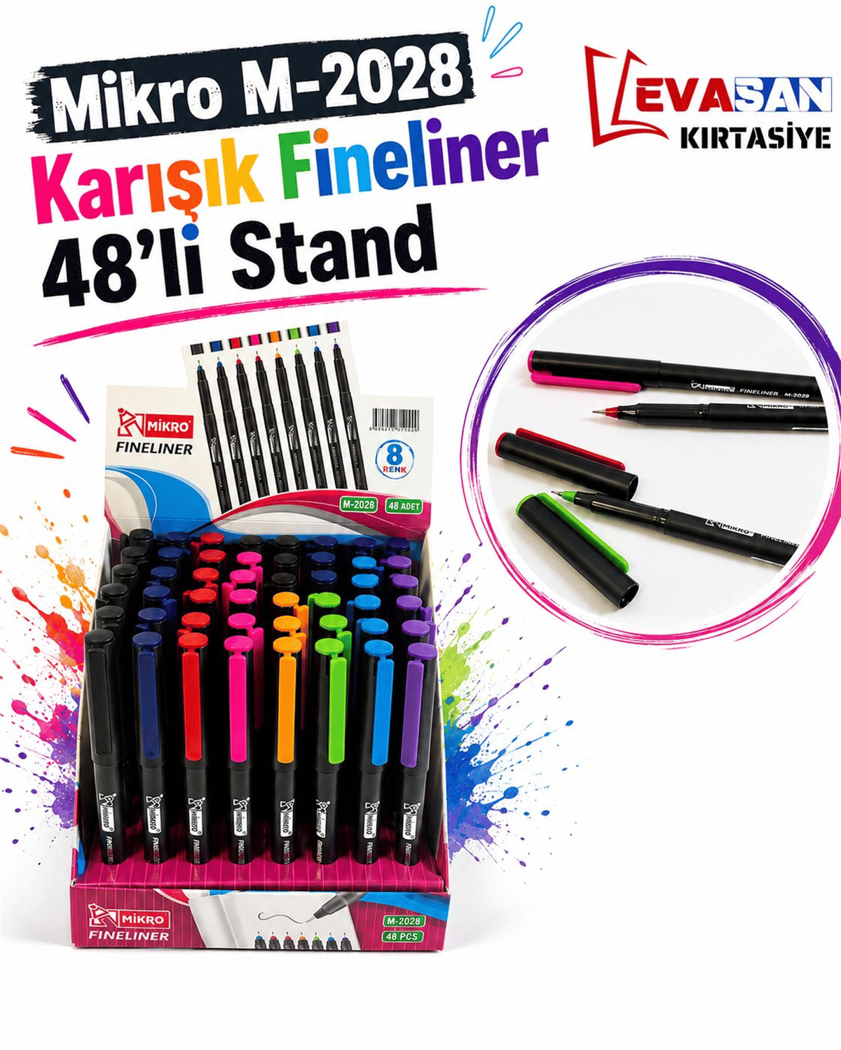 MİKRO M-2028 KARIŞIK FİNELİNER 48 Lİ STAND