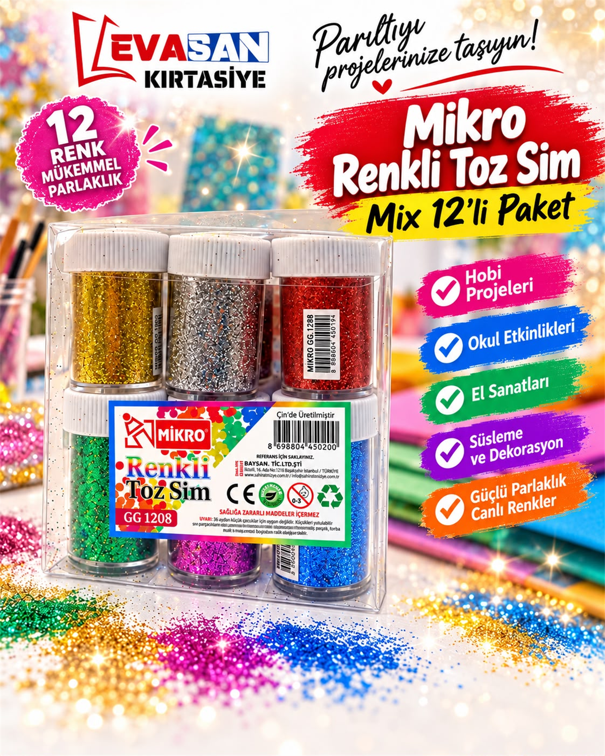 MİKRO RENKLİ TOZ SİM PK:12 Lİ 